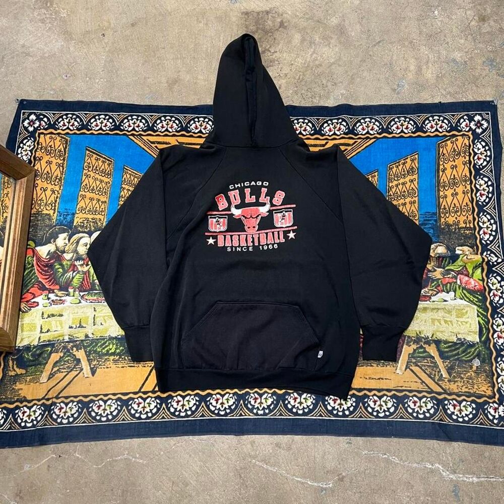 Vintage Chicago bulls hoodie logo 7 Size large black red 90s championship NBA